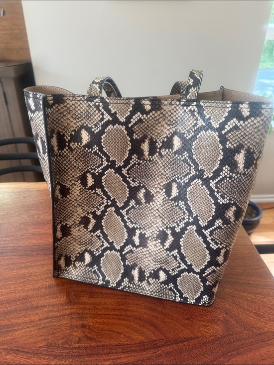 COS Handbags - COS Snake-Print Leather Tote Bag - Black & Cream